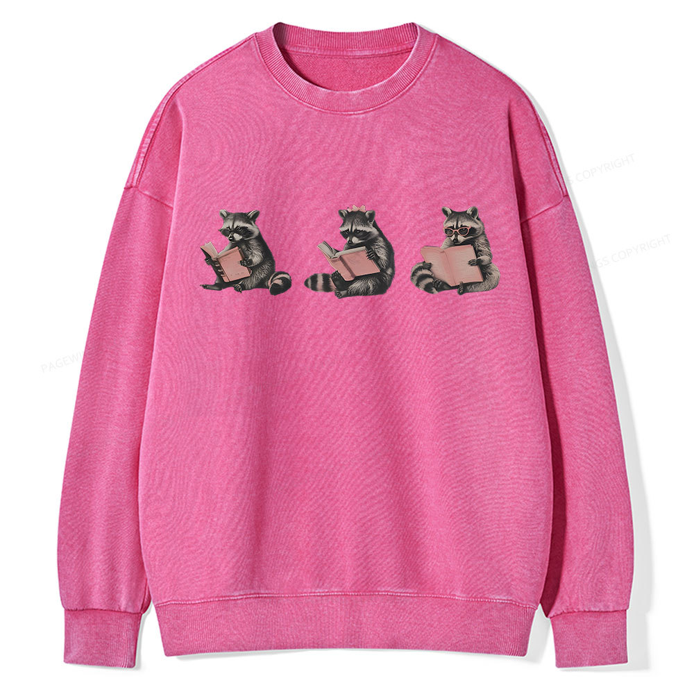 Pagewings Funny Raccoon Bookish Gift Unisex Washed Sweatshirt