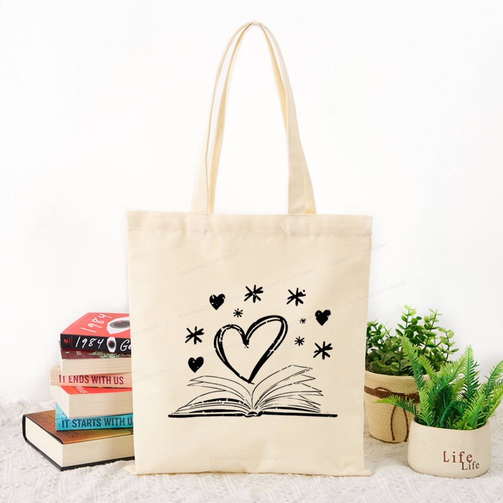 Pagewings Bookworm Librarian Valentines Day Book Tote Bag