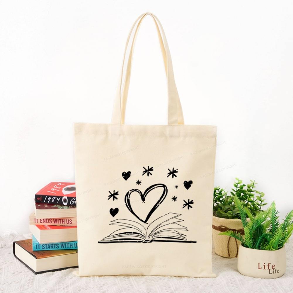 Pagewings Bookworm Librarian Valentines Day Book Tote Bag