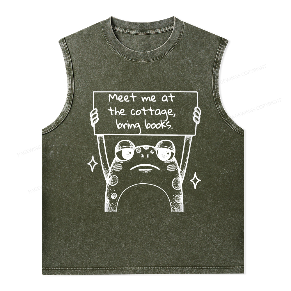 Pagewings Meet Me At The Cottage Bring Books Unisex Washed Tank Top