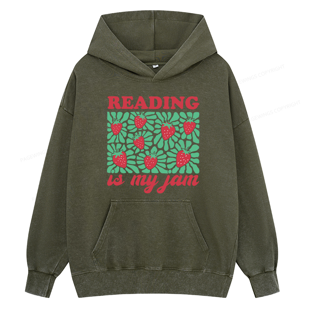 Pagewings Reading Is My Jam Unisex Washed Hoodie
