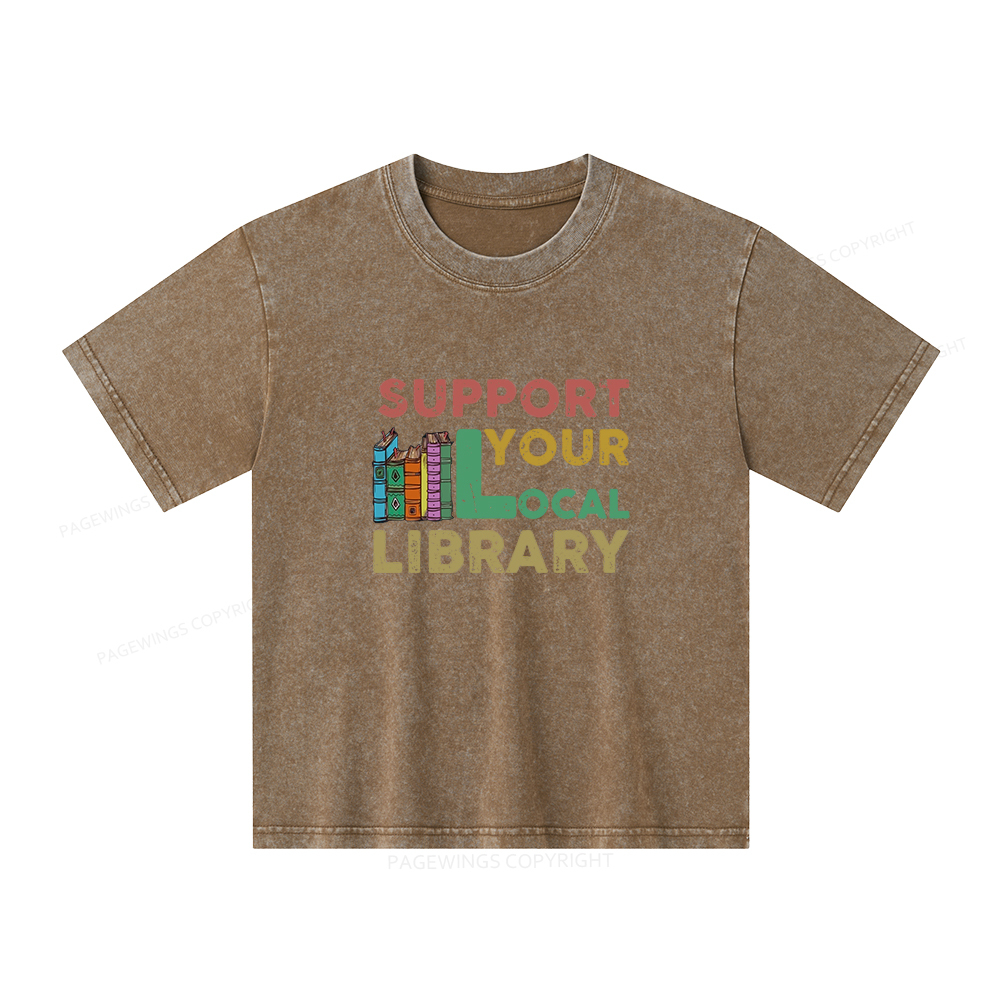 Pagewings Support Your Local Library Unisex Kids Washed T-shirt
