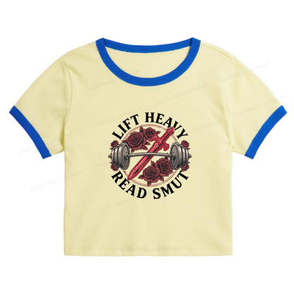 Pagewings Lift Heavy Read Smut Baby Tee Cropped Ringer T-Shirt
