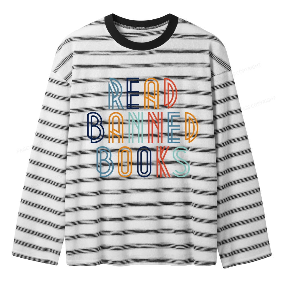 Pagewing Read Banned Books Unisex Striped Long Sleeve T-Shirt