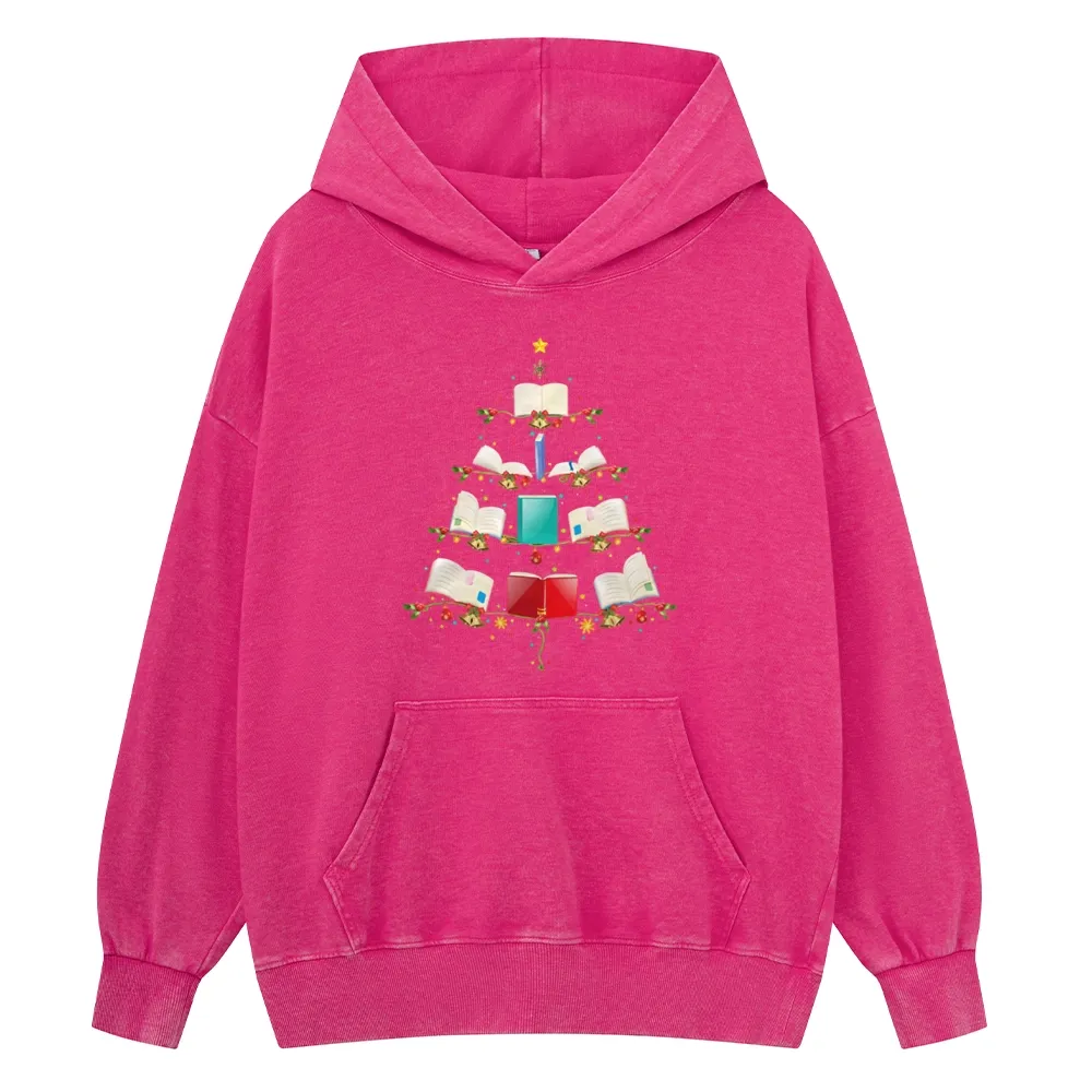 Pagewings Book Christmas Tree Unisex Washed Hoodie