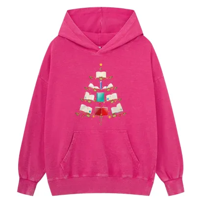 Pagewings Book Christmas Tree Unisex Washed Hoodie