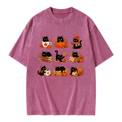 Pagewings Black Cat Unisex Washed T-shirt