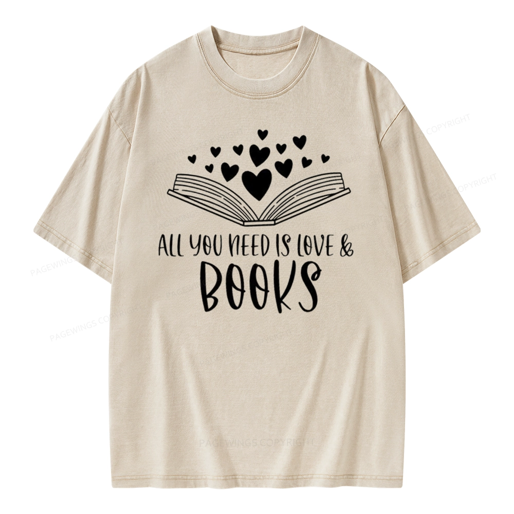 Pagewing All You Need Is Love & Books Unisex Washed T-shirt