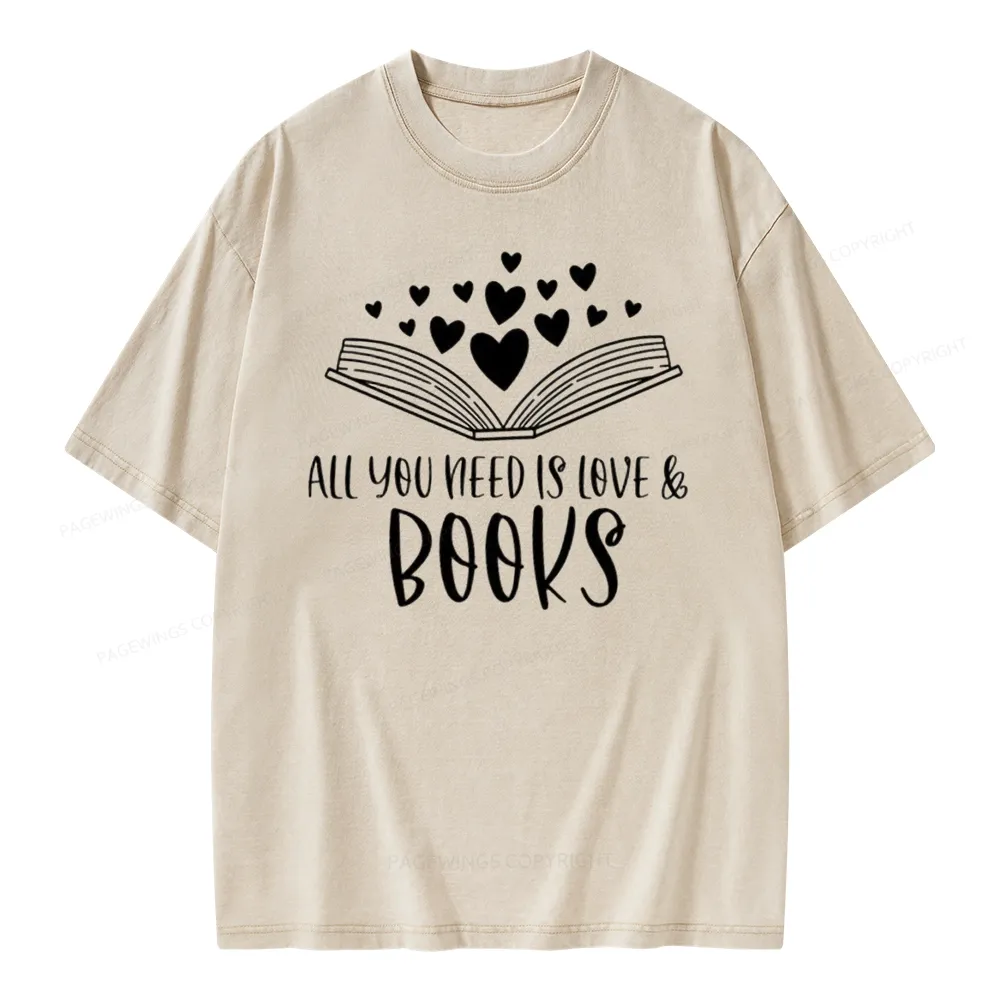 Pagewing All You Need Is Love & Books Unisex Washed T-shirt