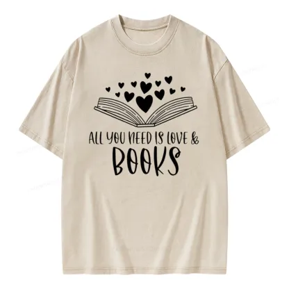 Pagewing All You Need Is Love & Books Unisex Washed T-shirt