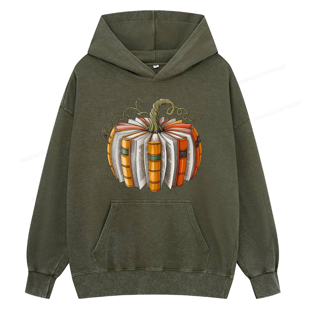 Pagewings Fall Book Pumpkin Unisex Washed Hoodie