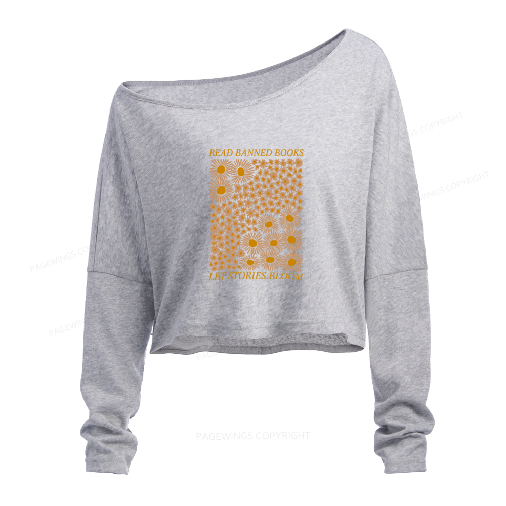 Pagewings Read Banned Books Slouchy Long Sleeve Off Shoulder T-shirt