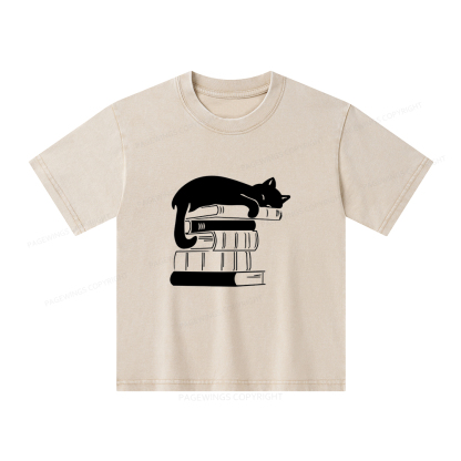 Pagewings Books And Cats Unisex Kids Washed T-shirt