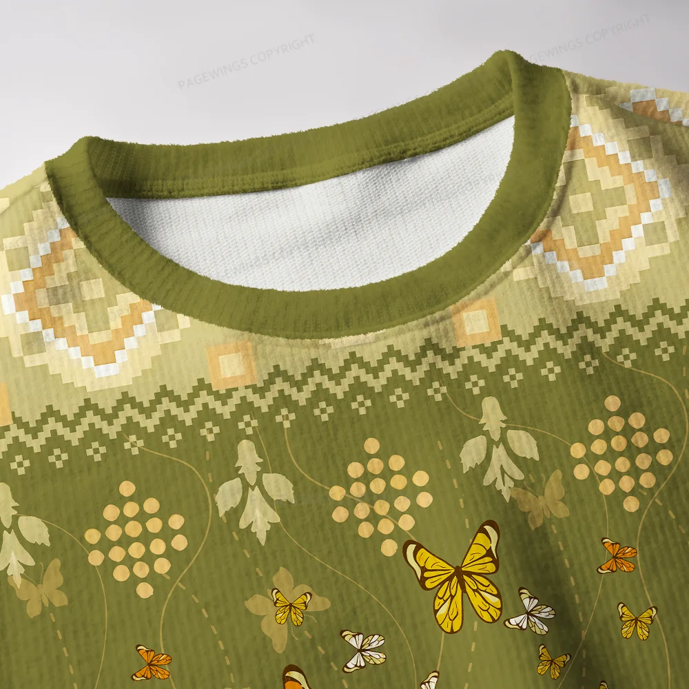 Pagewings Sunflower And Butterflies Unisex Ugly Knit Sweatshirt