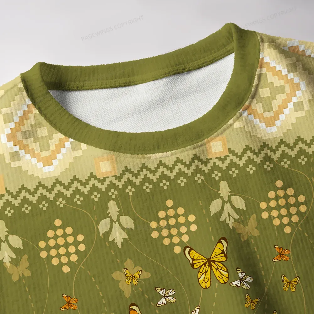Pagewings Sunflower And Butterflies Unisex Ugly Knit Sweatshirt