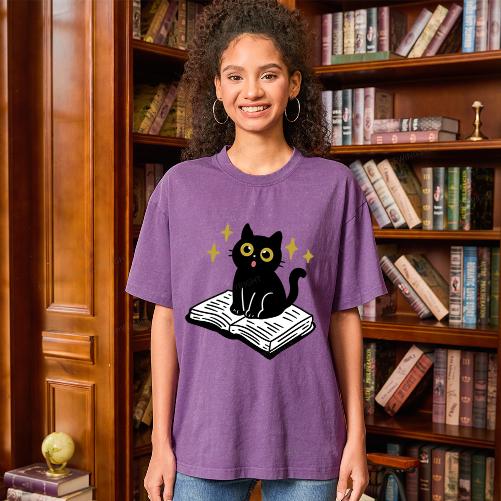 Pagewings Cat Book Unisex Washed T-shirt
