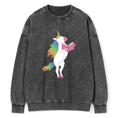 Pagewings Beautiful Unicorn Reading Books on Women's Cropped Unisex Washed Sweatshirt