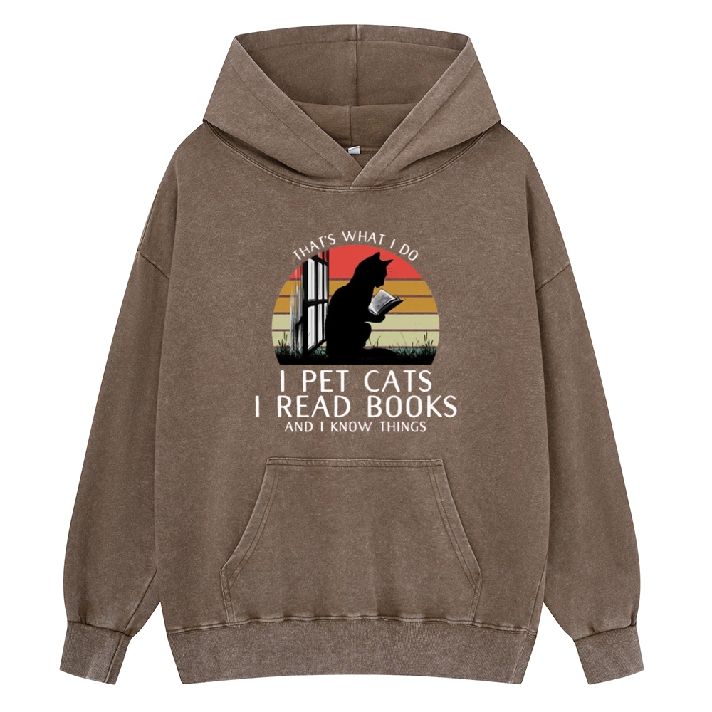 Pagewings Cat And Book Unisex Washed Hoodie