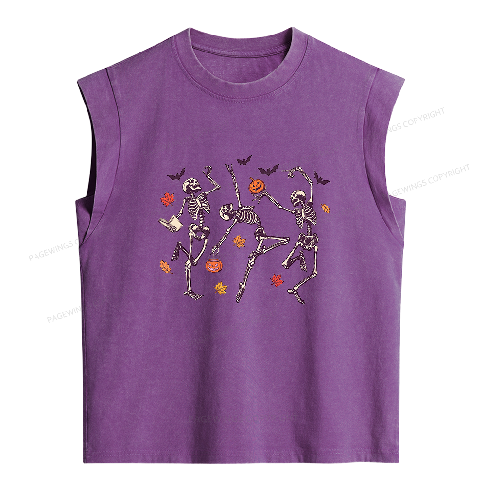16813Pagewings Dancing Skeleton Women's Washed Tank Top