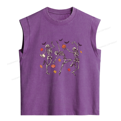 16813Pagewings Dancing Skeleton Women's Washed Tank Top