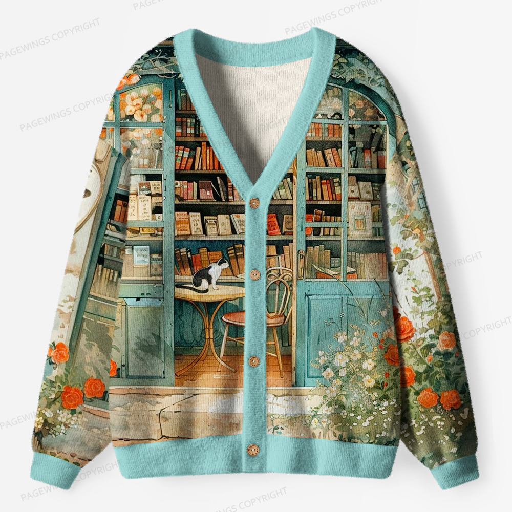 Pagewings Cats Loves Reading Unisex Cardigan Sweaters