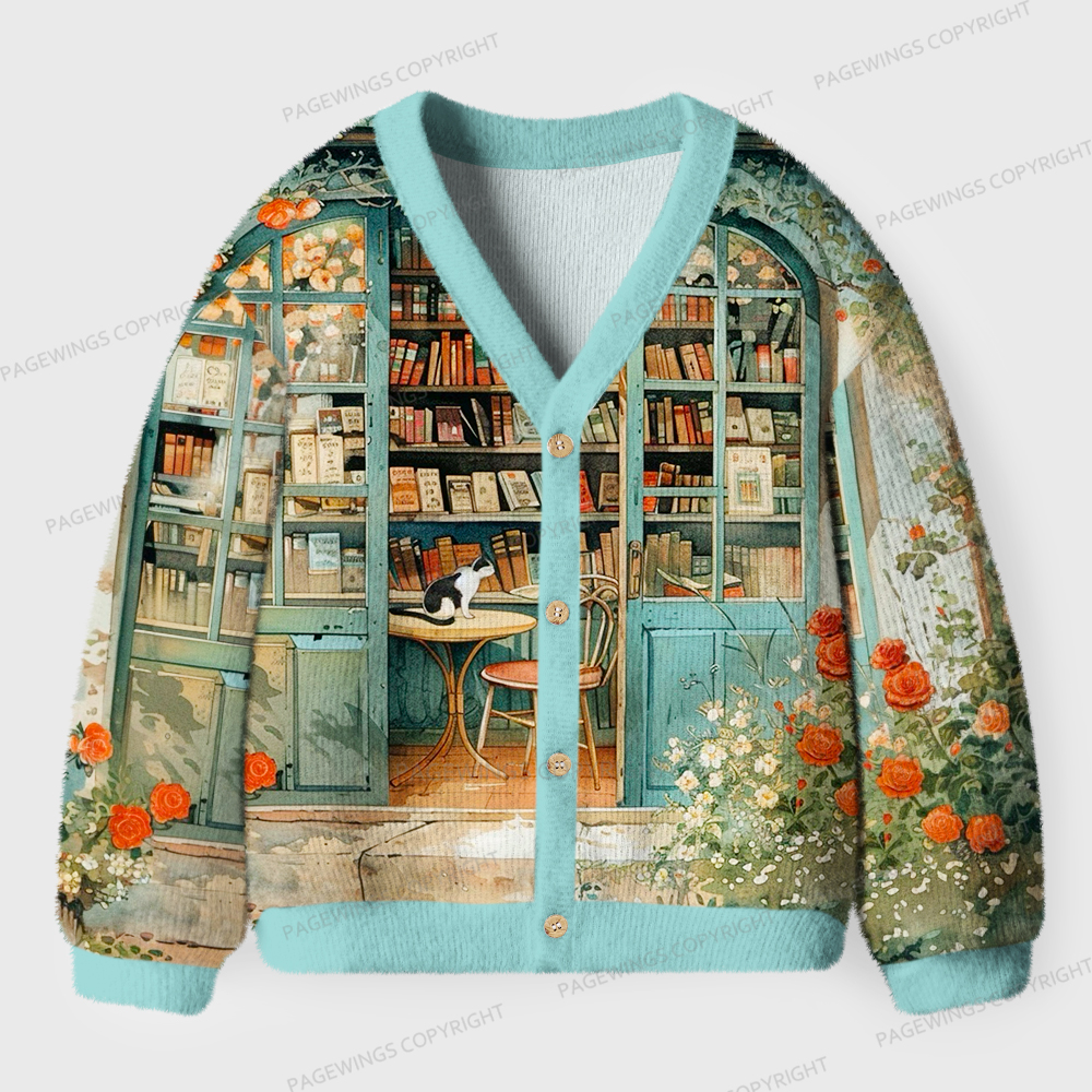 Pagewings Cats Loves Reading Unisex Cardigan Sweaters