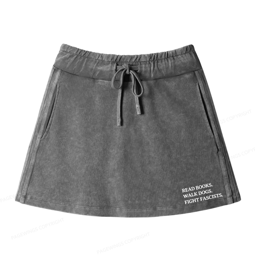 Pagewings Read Books Walk Dogs And Fight Women Drawstring Washed Mini Skirts