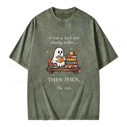 Pagewings Funny Fall Reading Ghost Unisex Washed T-shirt