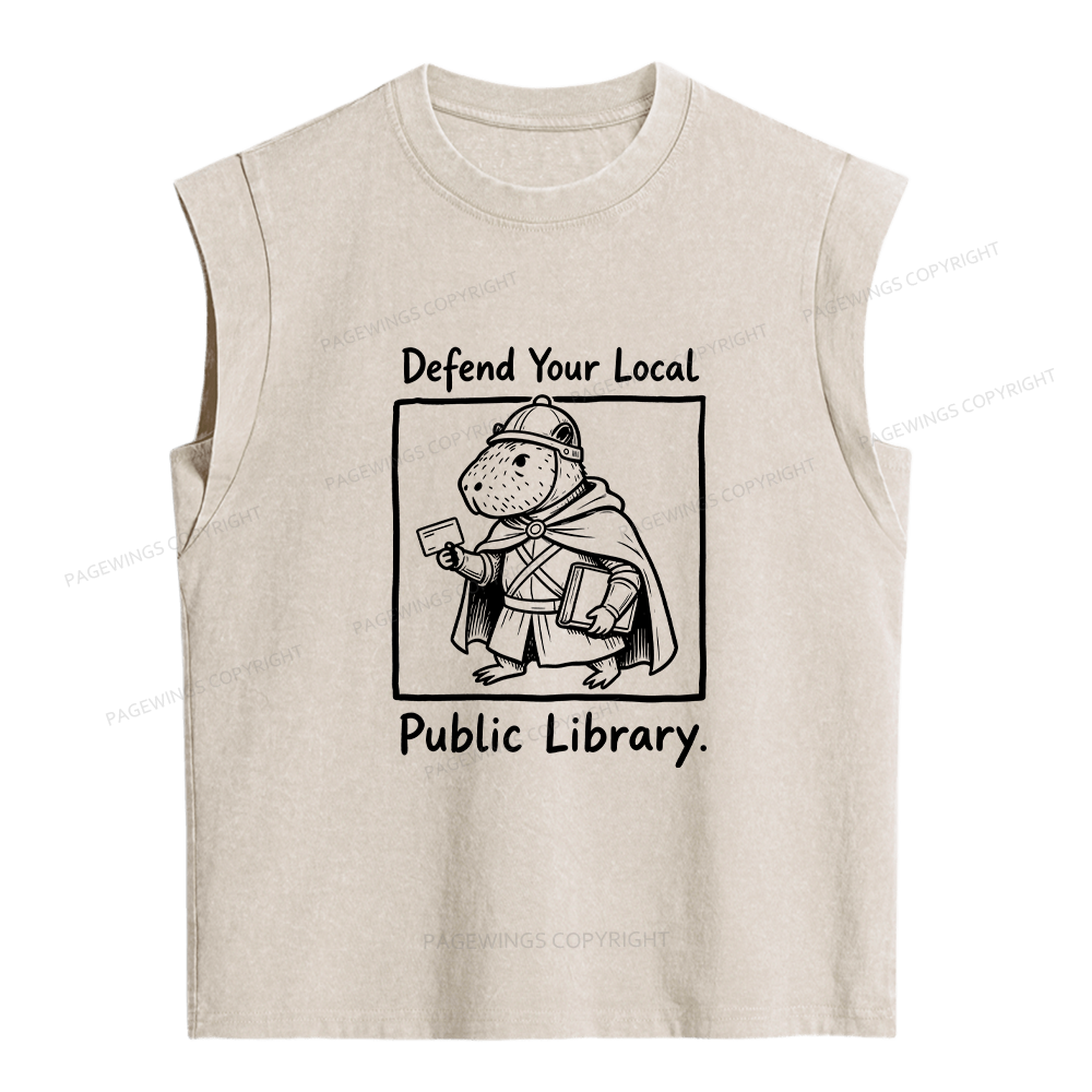 Pagewings Defend Your Local Public Library Women's Washed Tank Top