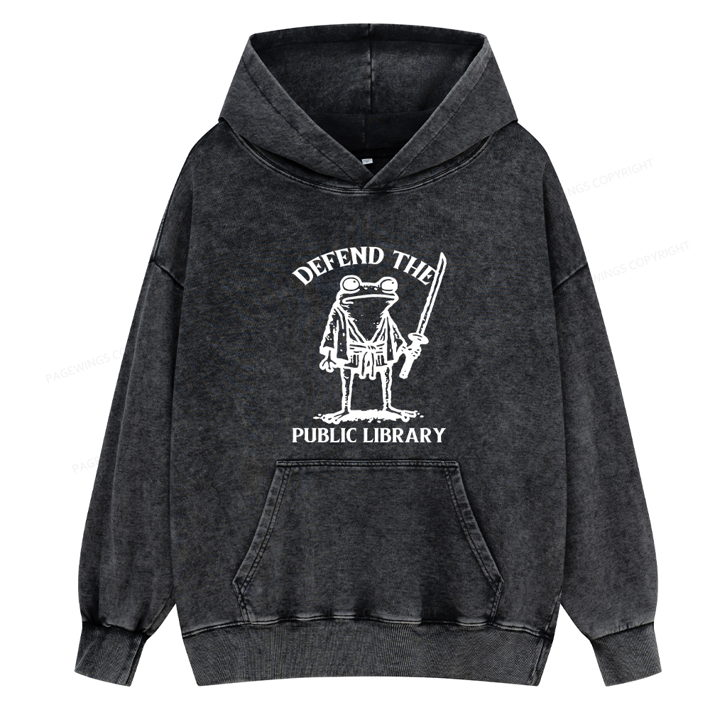 Pagewings Defend Your Public Library Unisex Washed Hoodie