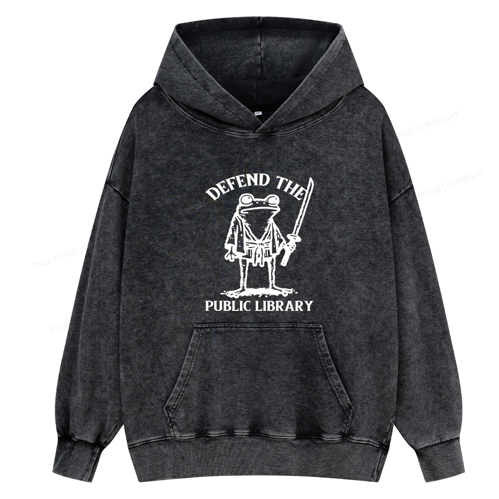 Pagewings Defend Your Public Library Unisex Washed Hoodie