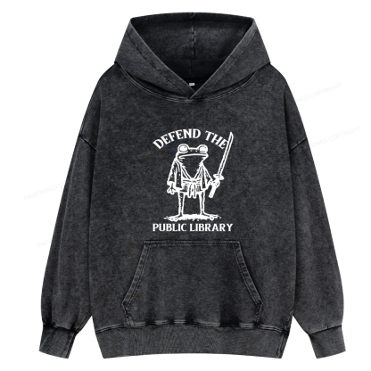 Pagewings Defend Your Public Library Unisex Washed Hoodie