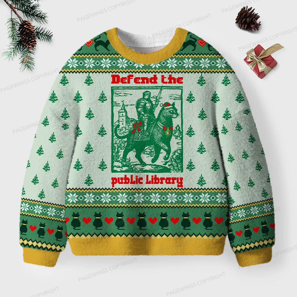 Pagewings Defend The Public Library Unisex Ugly Knit Sweatshirt