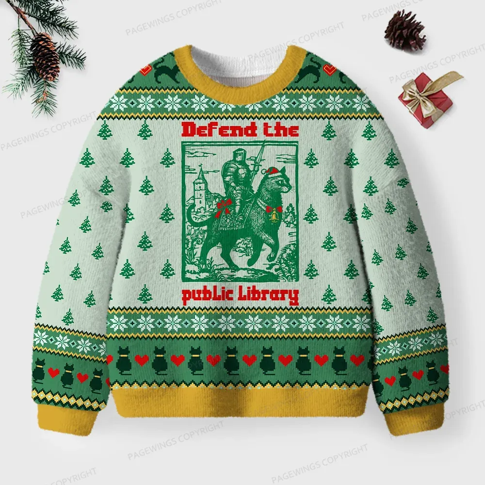 Pagewings Defend The Public Library Unisex Ugly Sweatshirt