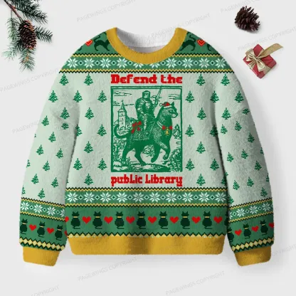 Pagewings Defend The Public Library Unisex Ugly Knit Sweatshirt