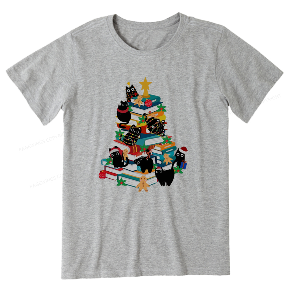 Pagewings Cute Cats Books Christmas Tree Unisex Classic T-shirt
