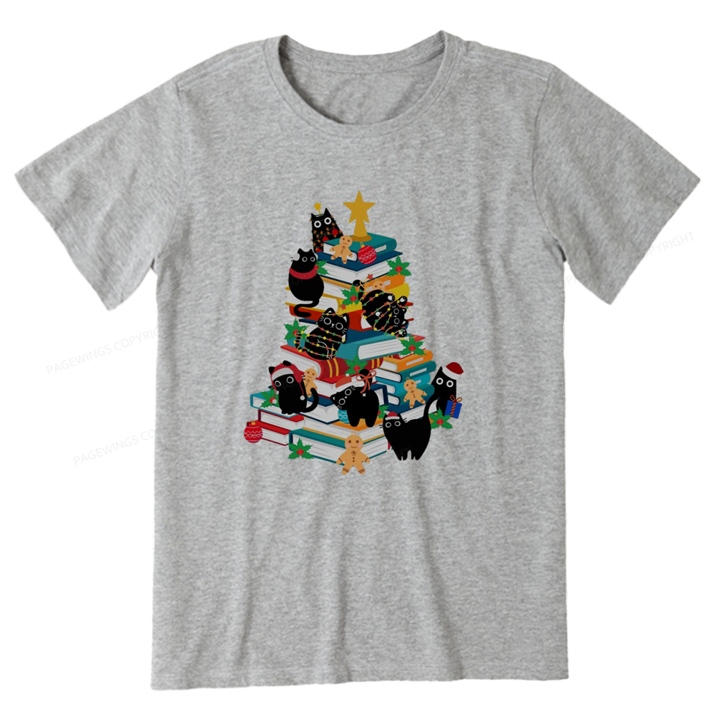 Pagewings Cute Cats Books Christmas Tree Unisex Classic T-shirt
