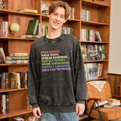 Pagewings Read Books Walk Dogs Unisex Washed Sweatshirt