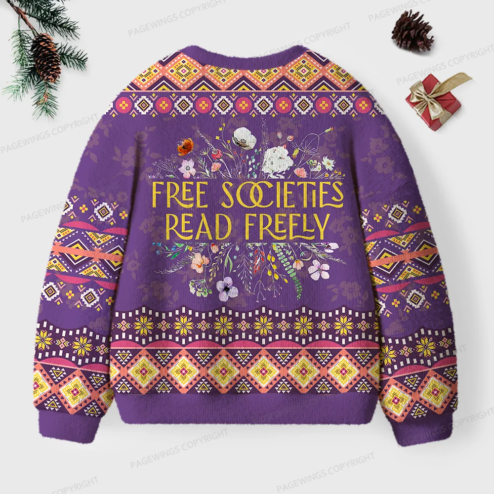 Pagewings Free Societies Read Freely Unisex Ugly Knit Sweatshirt