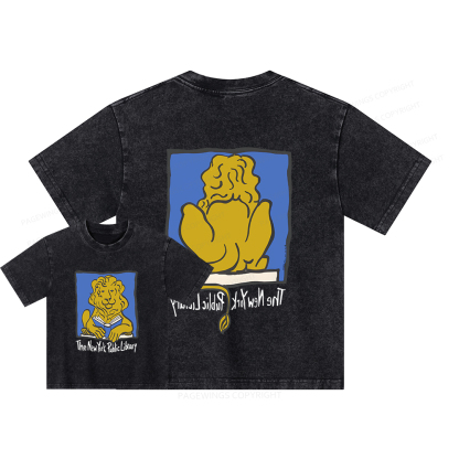 Pagewings Vintage New York Library Tee Unique Find Unisex Kids Washed T-shirt