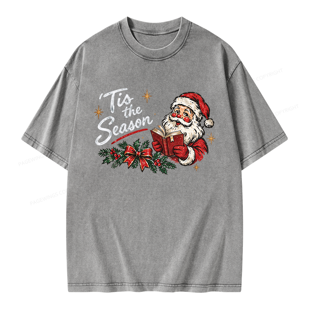 Pagewings Tis The Season Santa Unisex Washed T-shirt