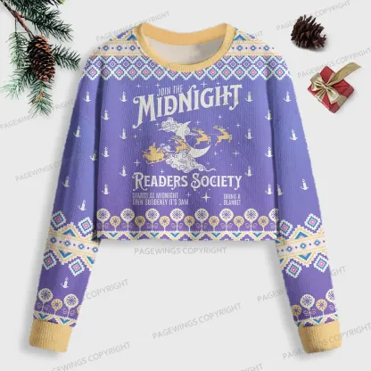Pagewings Join The Midnight Readers Society Women Ugly Crop Sweatshirt