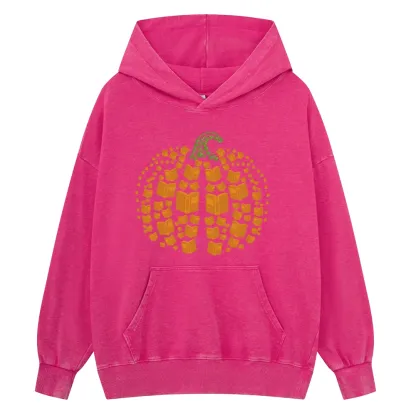 Pagewings Thanksgiving Book Pumpkin Unisex Washed Hoodie