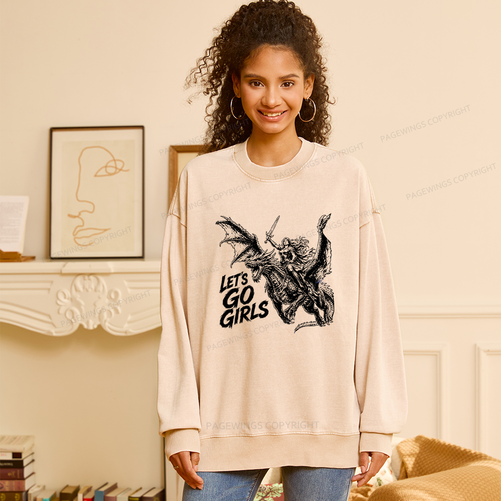 Pagewings Woman Dragon Rider Unisex Washed Sweatshirt