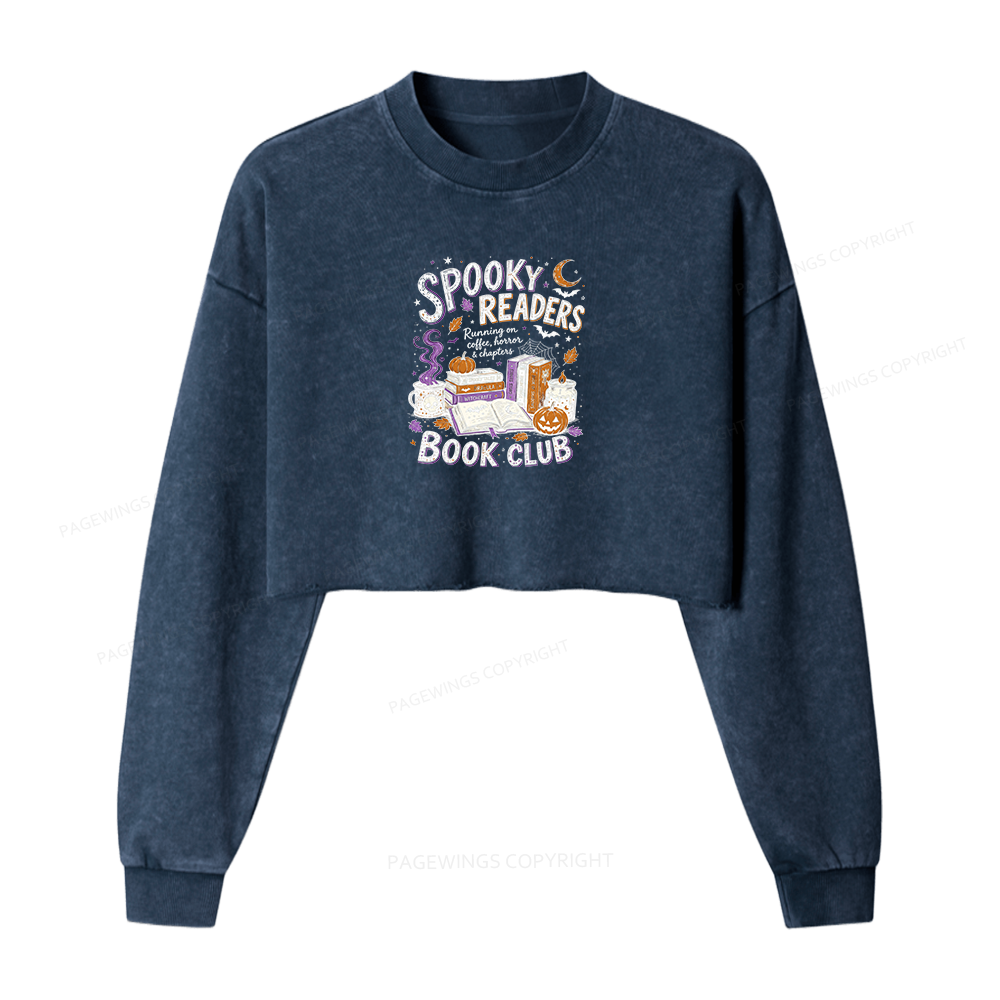 Pagewings Spooky Readers Book Club Washed Crop Sweatshirt