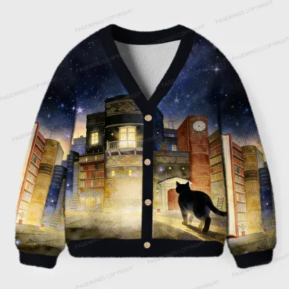 Pagewings Cats Loves Reading Unisex Ugly Cardigan Sweaters