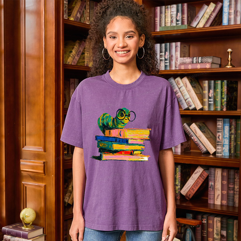 Pagewings Cute Bookworm Unisex Washed T-shirt