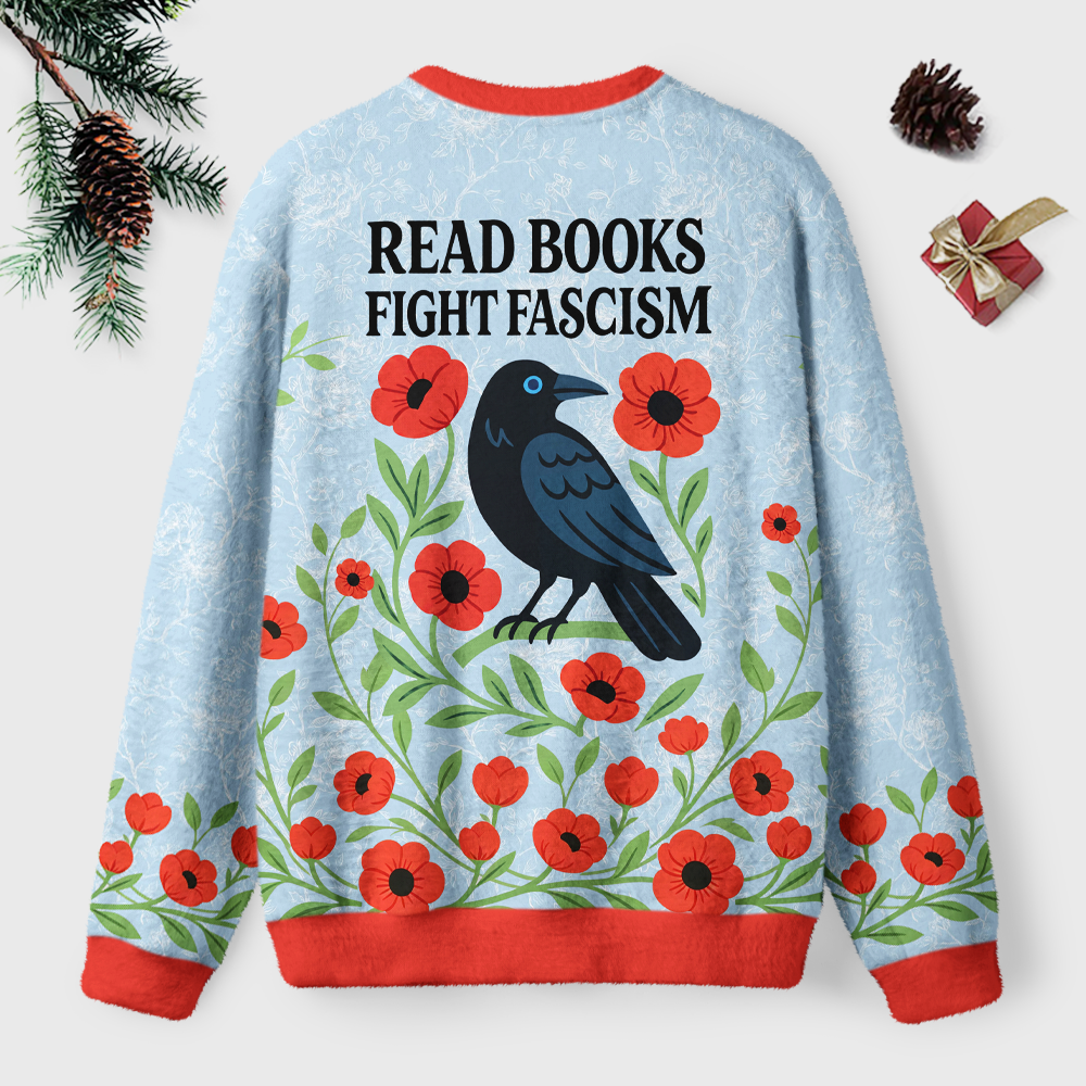 Pagewings Read Books Fight Fascism Unisex Ugly Light Knit Sweatshirt