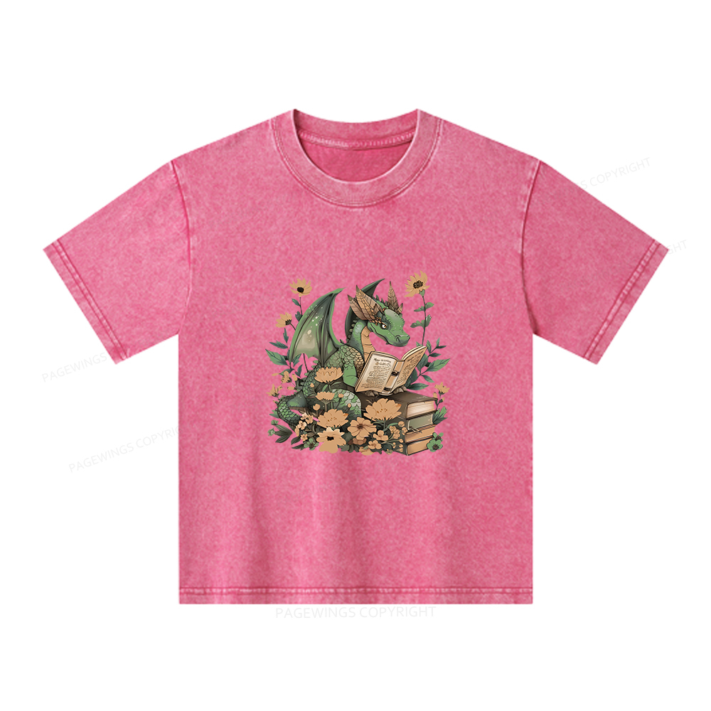 Pagewings Fantasy Book Dragon Unisex Kids Washed T-shirt