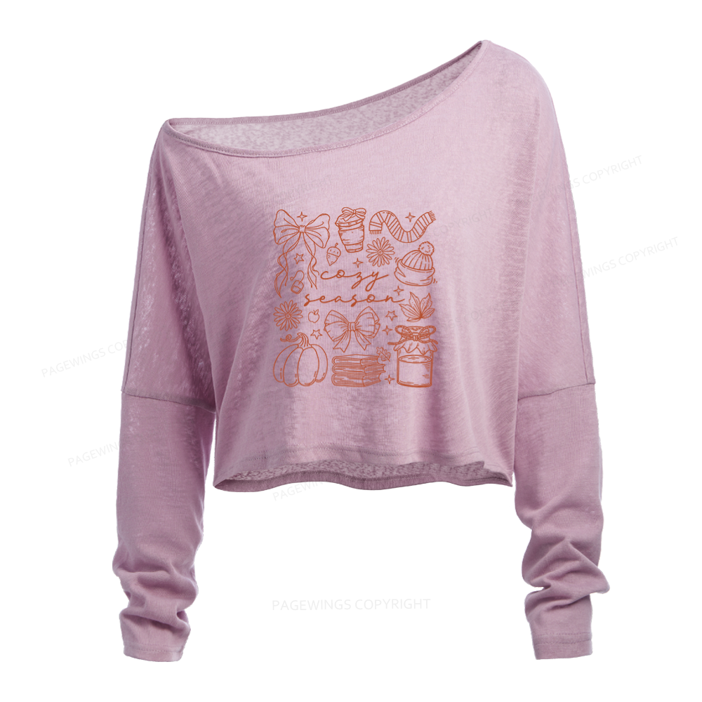 Pagewings Cozy Season Slouchy Long Sleeve Off Shoulder T-shirt